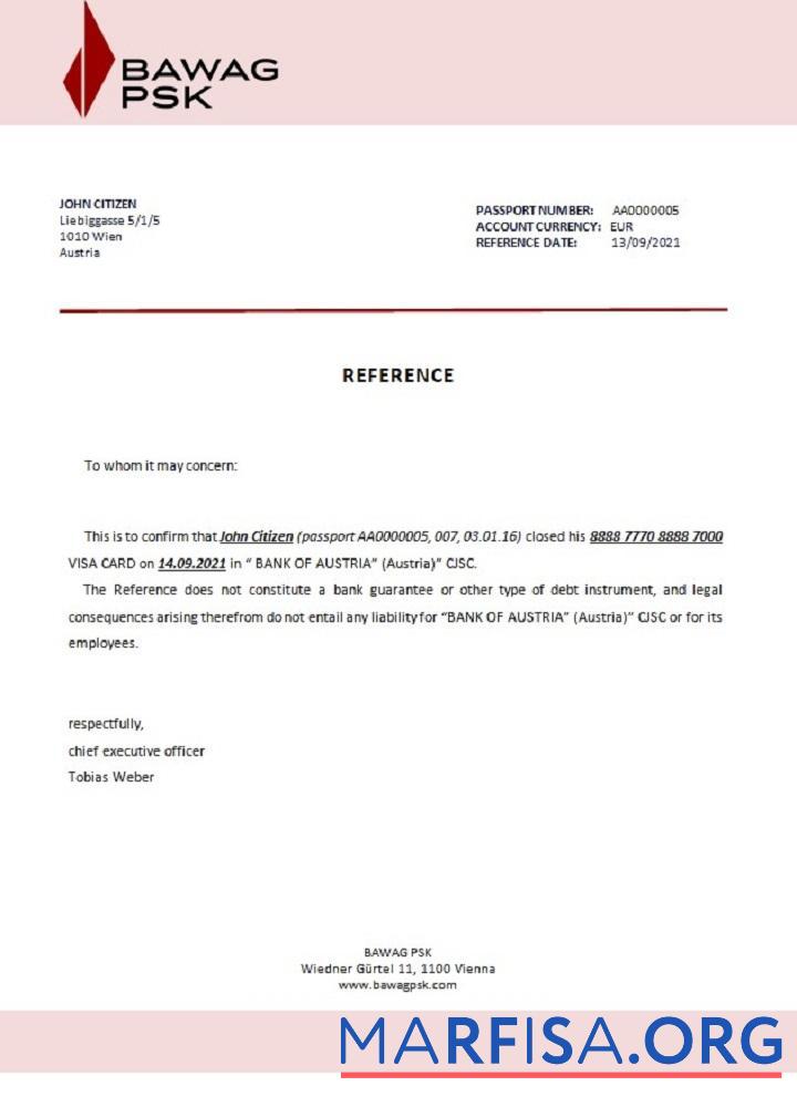 Blank Austria BAWAG PSK closure reference template